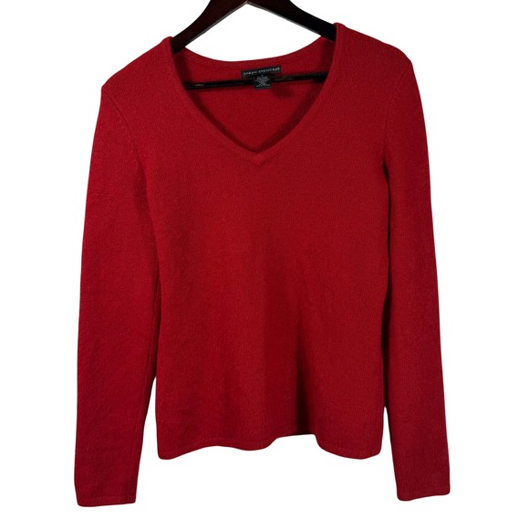 Sarah Spencer Sweaters - Sarah Spencer Red Angora Blend V-Neck Sweater Long Sleeve Women's Small